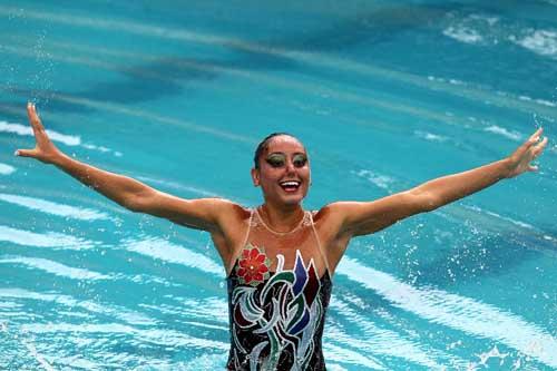 A brasileira Giovana Stephan conquistou o segundo ouro do nado sincronizado brasileiro, na manhã desta 6ª feira / Foto: : Satiro Sodré/AGIF